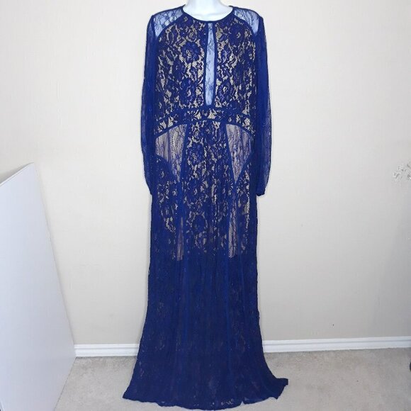 ASOS Truly You Dress Cut-out Lace Maxi Blue Plus Size 22 NWT - Picture 3 of 16